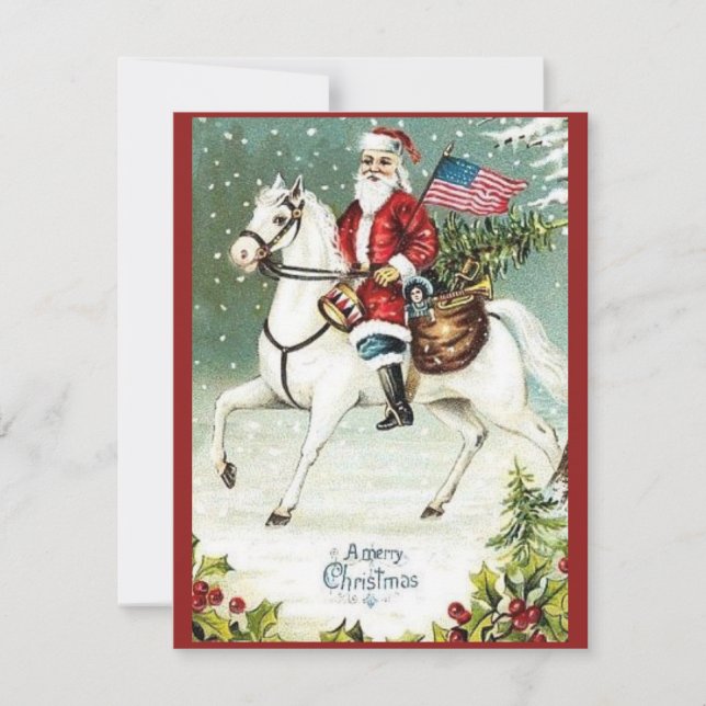 Vintage Merry Christmas Patriotic Santa Claus Holiday Card (Front)