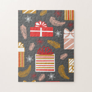 Vintage Merry Christmas Pattern- Classic Holiday Jigsaw Puzzle