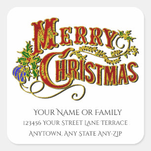 Vintage Merry Christmas Personalise Square Sticker