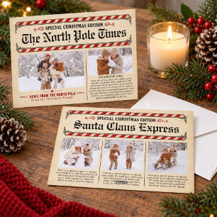 Vintage Merry Christmas Photo Collage Newspaper Holiday Card