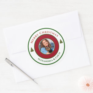 Vintage Merry Christmas Photo Personalise Classic Round Sticker