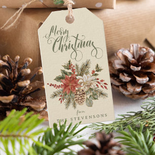 Vintage Merry Christmas Poinsettia Gift Tags
