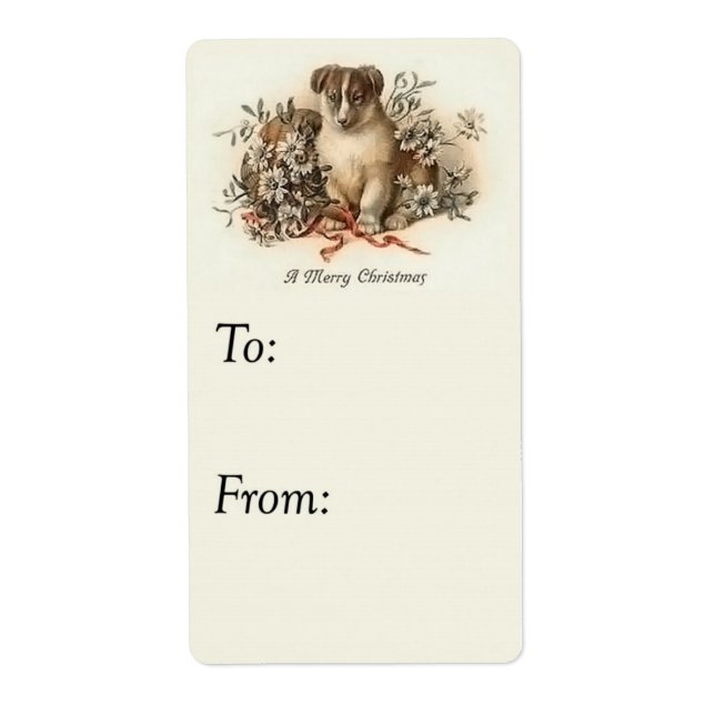 Vintage Merry christmas Puppy Gift Tag (Front)