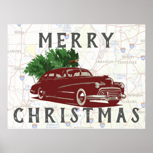 Vintage Merry Christmas Rd Trip Poster (Front)