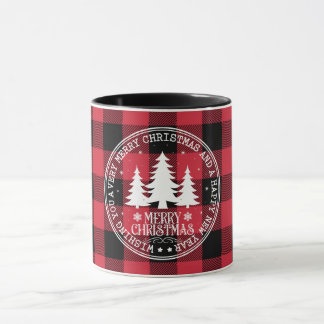 Vintage Merry Christmas Red Buffalo Check Mug