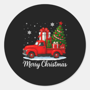 Vintage Merry Christmas Red Truck Funny Xmas Tree Classic Round Sticker