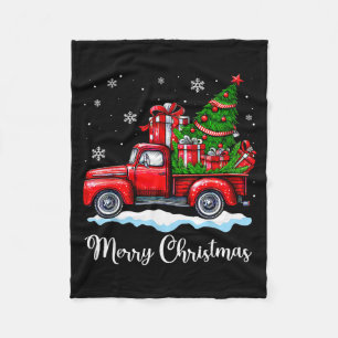Vintage Merry Christmas Red Truck Funny Xmas Tree Fleece Blanket
