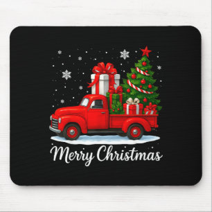 Vintage Merry Christmas Red Truck Funny Xmas Tree Mouse Mat