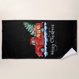 Vintage Merry Christmas Red Truck Old Fashioned Ch Beach Towel