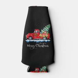 Vintage Merry Christmas Red Truck Old Fashioned Ch Bottle Cooler
