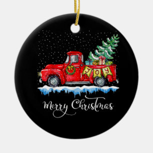 Vintage Merry Christmas Red Truck Old Fashioned Ch Ceramic Tree Decoration