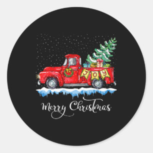 Vintage Merry Christmas Red Truck Old Fashioned Ch Classic Round Sticker