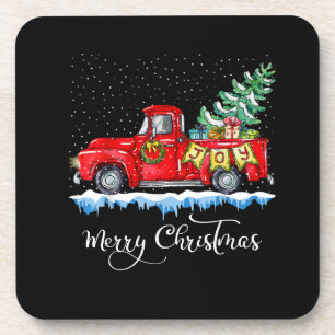 Vintage Merry Christmas Red Truck Old Fashioned Ch Coaster