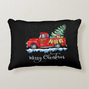 Vintage Merry Christmas Red Truck Old Fashioned Ch Decorative Cushion