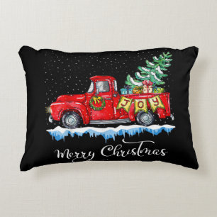 Vintage Merry Christmas Red Truck Old Fashioned Ch Decorative Cushion