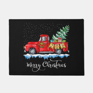 Vintage Merry Christmas Red Truck Old Fashioned Ch Doormat