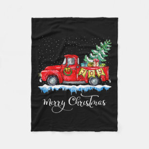 Vintage Merry Christmas Red Truck Old Fashioned Ch Fleece Blanket