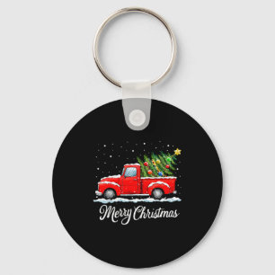 Vintage Merry Christmas Red Truck Old Fashioned Ch Key Ring