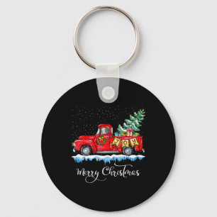 Vintage Merry Christmas Red Truck Old Fashioned Ch Key Ring