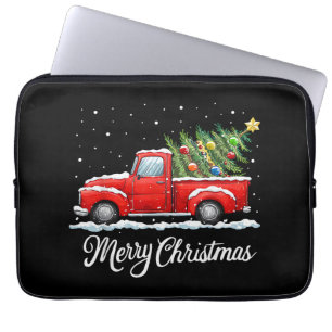 Vintage Merry Christmas Red Truck Old Fashioned Ch Laptop Sleeve