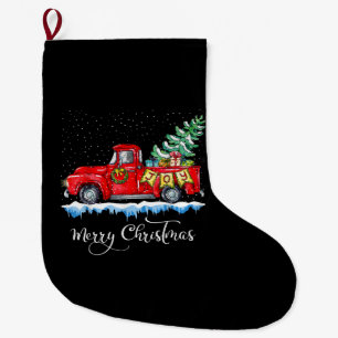 Vintage Merry Christmas Red Truck Old Fashioned Ch Large Christmas Stocking