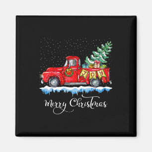 Vintage Merry Christmas Red Truck Old Fashioned Ch Magnet