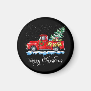 Vintage Merry Christmas Red Truck Old Fashioned Ch Magnet