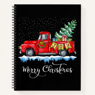 Vintage Merry Christmas Red Truck Old Fashioned Ch Notebook