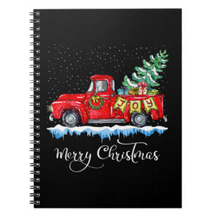 Vintage Merry Christmas Red Truck Old Fashioned Ch Notebook
