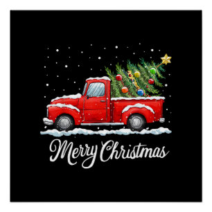 Vintage Merry Christmas Red Truck Old Fashioned Ch Poster