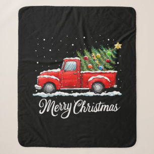 Vintage Merry Christmas Red Truck Old Fashioned Ch Sherpa Blanket
