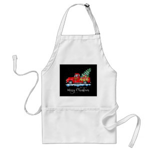 Vintage Merry Christmas Red Truck Old Fashioned Ch Standard Apron