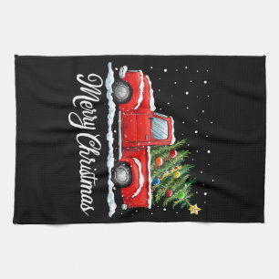 Vintage Merry Christmas Red Truck Old Fashioned Ch Tea Towel
