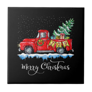 Vintage Merry Christmas Red Truck Old Fashioned Ch Tile