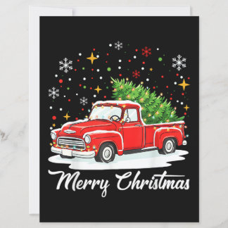 Vintage Merry Christmas Red Truck Santa Tree Famil