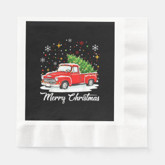Vintage Merry Christmas Red Truck Santa Tree Famil Napkin