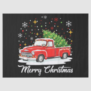 Vintage Merry Christmas Red Truck Santa Tree Famil Tissue Paper