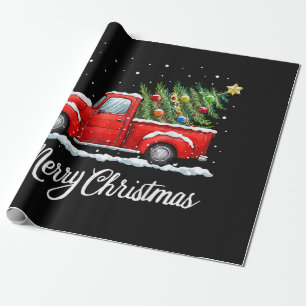 Vintage Merry Christmas Red Truck with Tree Wrapping Paper