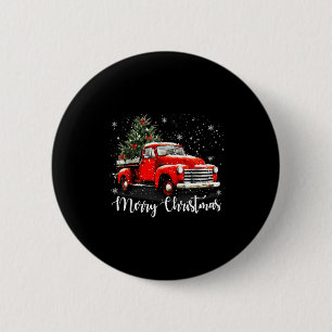 Vintage Merry Christmas Red Truck Xmas Tree Family 6 Cm Round Badge