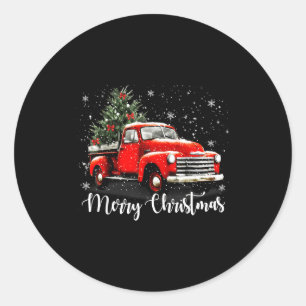 Vintage Merry Christmas Red Truck Xmas Tree Family Classic Round Sticker