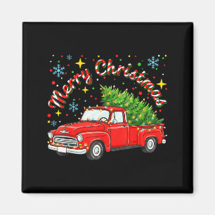 Vintage Merry Christmas Red Truck Xmas Tree Family Magnet