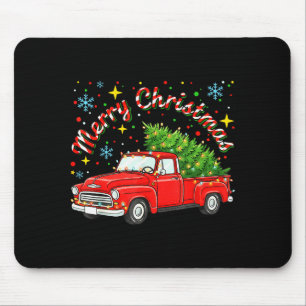 Vintage Merry Christmas Red Truck Xmas Tree Family Mouse Mat