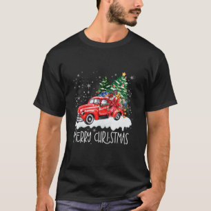 Vintage Merry Christmas Red Truck Xmas Tree Snowfl T-Shirt