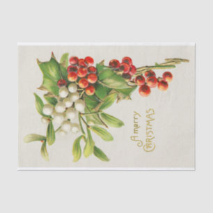 Vintage Merry Christmas Red & White Holly Berries Tissue Paper