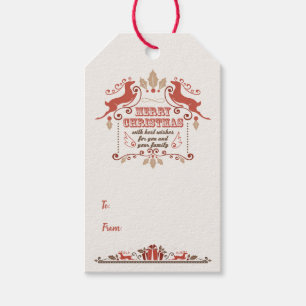 Vintage Merry Christmas Reindeers Gift Tag