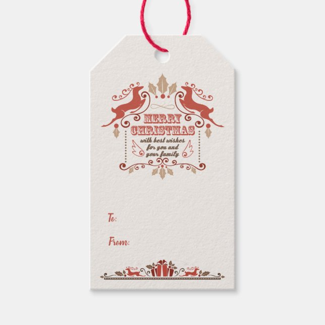 Vintage Merry Christmas Reindeers Gift Tag (Front)