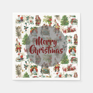 Vintage Merry Christmas Retro Festive Napkin
