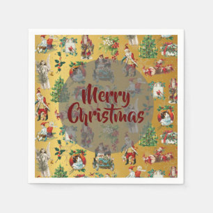 Vintage Merry Christmas Retro Gold Napkin