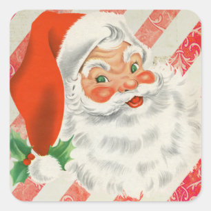 Vintage Merry Christmas Retro Santa Claus Square Sticker