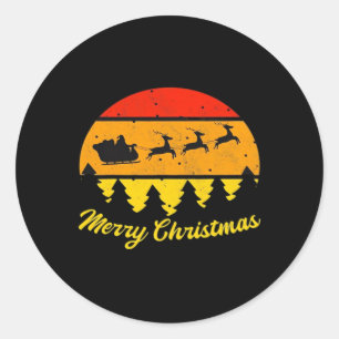 Vintage Merry Christmas Retro Sunset Classic Round Sticker
